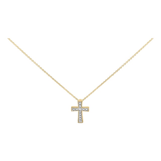 Gold Vermeil Diamond Accent Cross Pendant Necklace For Sale
