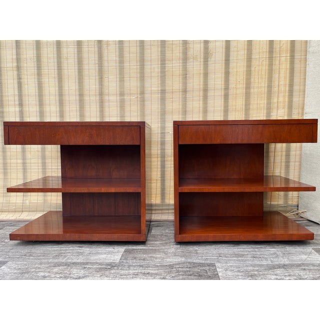 Modern A Pair of Walnut Nightstands by Ralph Lauren Modern Hollywood Home Collection For Sale - Image 3 of 17