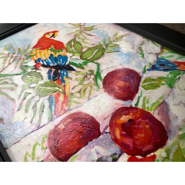 Red Parrot and Fruit Still Life Oil Painting For Sale - Image 8 of 12
