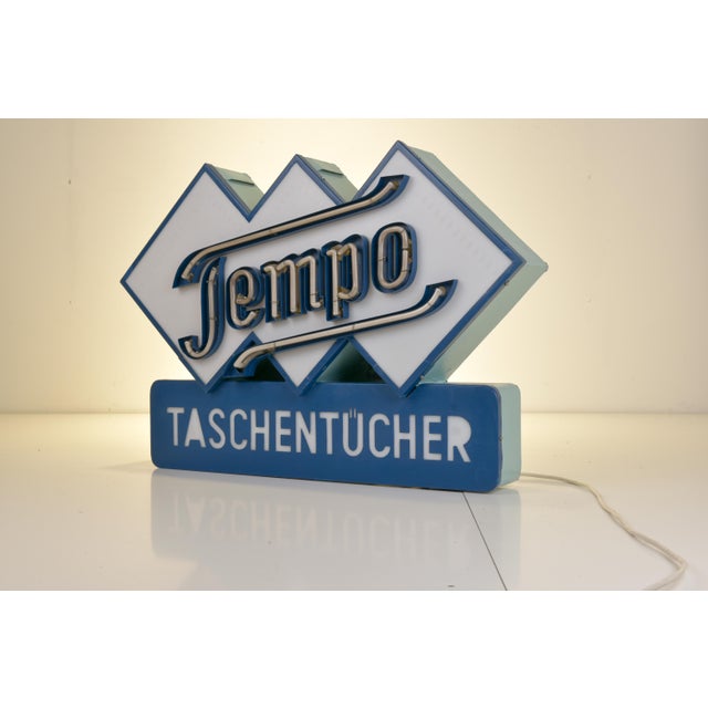 Mid-Century Modern German Neon Sign from Tempo Tissues, 1950 For Sale - Image 3 of 18