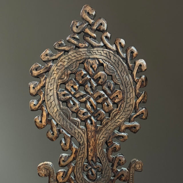 Vintage Large Ethiopian Folk Art Coptic Hand Carved Cross Finial For Sale - Image 4 of 5