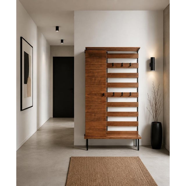 Wood Vintage Hallway Cabinet with Coat Rack and Shoe Cabinet, 1960s For Sale - Image 7 of 8