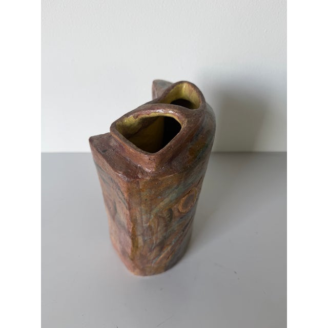 1980s Vintage Abstract Studio Art Pottery Sculptural Double-Neck Vase, Unsigned For Sale - Image 10 of 12