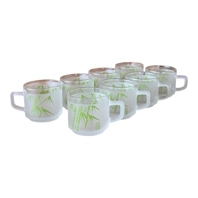 Vintage Sasaki Frosted Bamboo Glass Mugs — Set of 8 For Sale