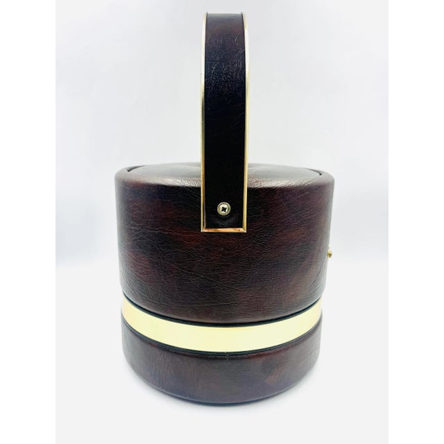 Metal Vintage Georges Briard Coffee-Colored Faux Leather & Golden Accented Ice Bucket For Sale - Image 7 of 12