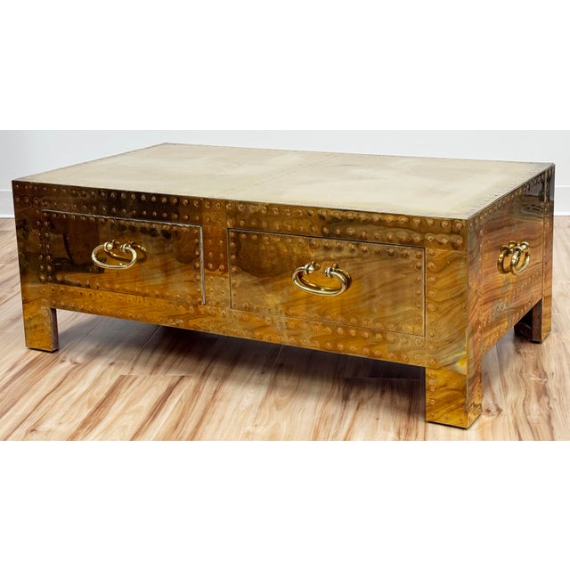 Sarreid Ltd. Vintage Brass Clad Sarreid LTD Coffee Table Trunk For Sale - Image 4 of 14