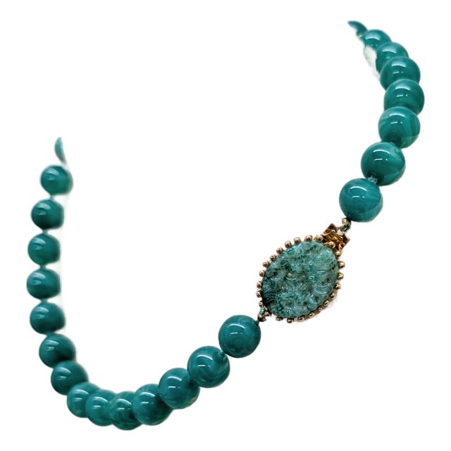 Vintage 1960s Signed Joseph Mazer Faux-Jade Beaded Necklace For Sale
