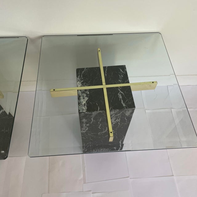 A Pair of Vintage Artedi Black Marquina Marble Glass Side Tables For Sale - Image 9 of 10