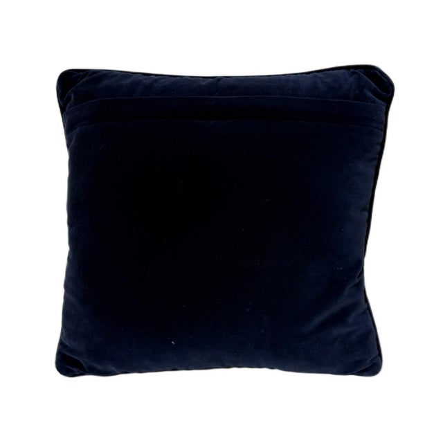 Victorian Vintage Navy Blue Needlepoint Accent Pillow W/Insert 12" X 12" Grandmillenial For Sale - Image 3 of 3