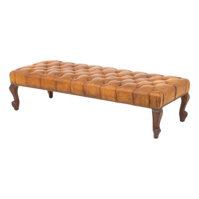 Victorian Style Leather Upholstered Mahogany Bench For Sale
