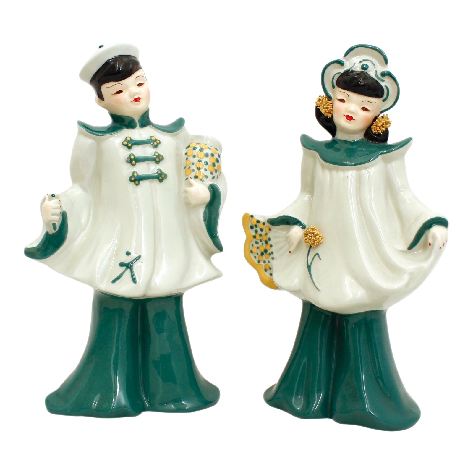 Vintage Florence Ceramics Asian and & Woman Figurines a Pair Chairish