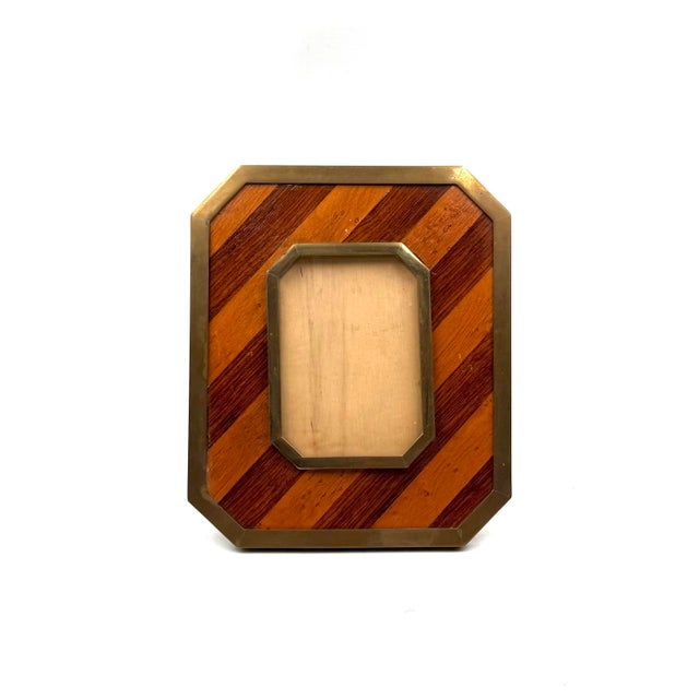 Mid-century modern brass & wood picture frame in the manner of Gabriella Crespi, Italy 1970s wood, brass H 33 cm 27 × 2 cm...