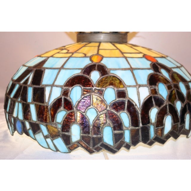 1930s Large Quality Antique Handmade Leaded Satined Glass Ceiling Fixture Chandelier For Sale - Image 10 of 11