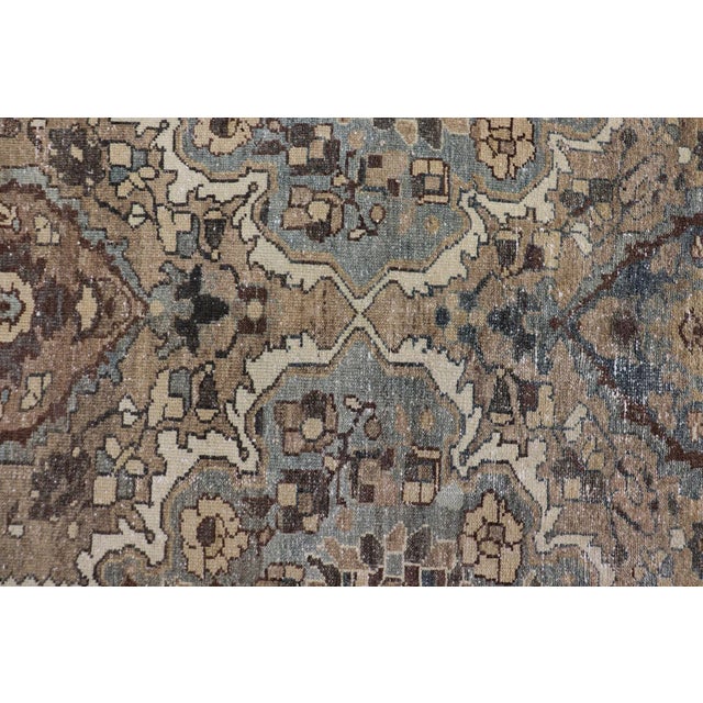 Cerulean Early 20th Century Antique Persian Malayer Runner With Geometric Medallion Design in Blue and Tan For Sale - Image 8 of 11