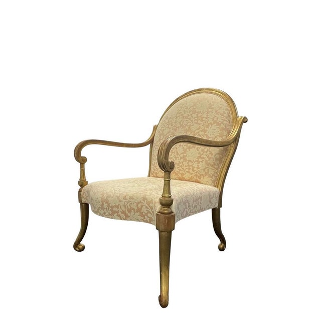 Beautiful pair of Rose Tarlow Melrose House armchairs. Carved wooden frame, with a light 22K gold hand painted finish,...