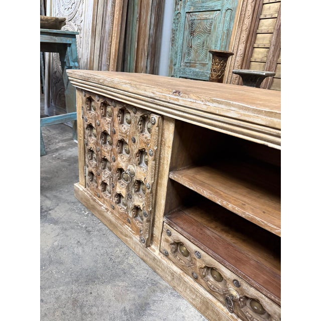 1920s Vintage Hand-Carved Solid Wood Sideboard | Rustic Buffet Credenza Tv Console For Sale - Image 5 of 8
