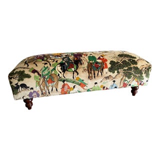 Upholstered Vintage Bench in a Clarence House Style Velvet Fabric For Sale