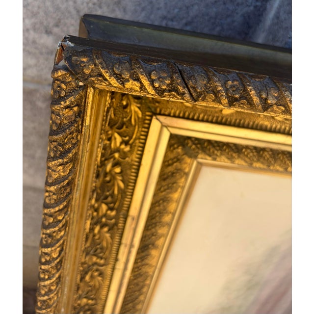 1900 - 1909 Large 32" Antique Edwardian Gilded Florentine Framed Full-Length Crayon Portrait For Sale - Image 5 of 11