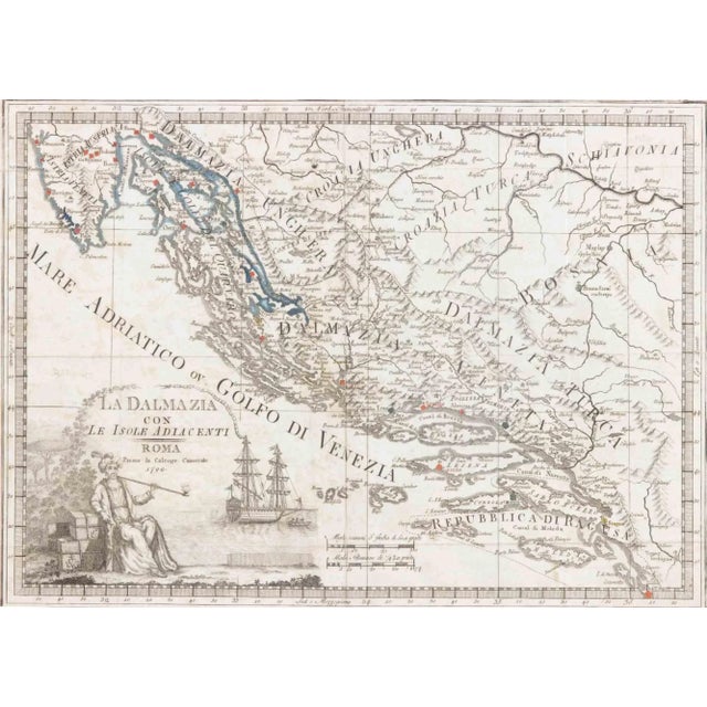 Giovanni Mignani, Map of Dalmatia & Adjacent Islands, Etching, 1792, Framed For Sale - Image 3 of 5