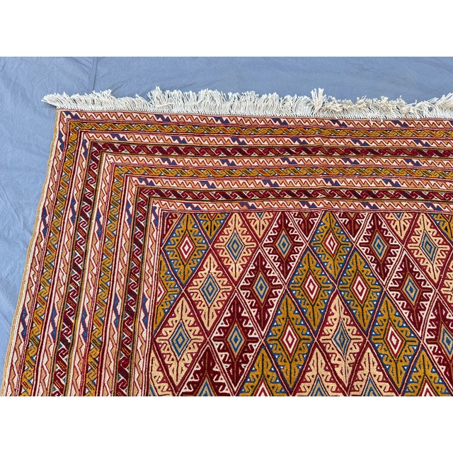 High Quality Gold Mushwani Hand-Woven Kilim Rug - 6'2" X 4'9" For Sale - Image 9 of 12