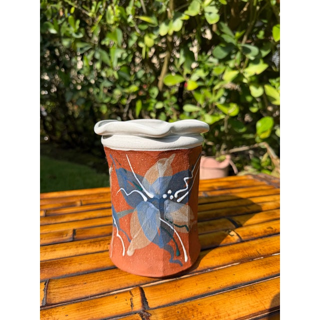 Ceramic Signed 6.5” Terracotta Studio Pottery Vase With Sculptural Wavy Rim For Sale - Image 7 of 10