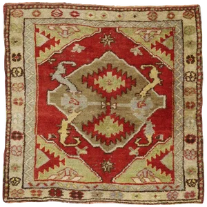 Vintage Mid-Century Turkish Oushak Rug - 3′3″ × 3′3″