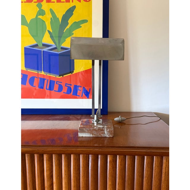 Red 1930s Art Déco Aluminum Marble Desk Lamp For Sale - Image 8 of 14