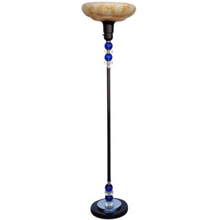 1930s Art Deco Glass Ball Torchiere Floor Lamp For Sale