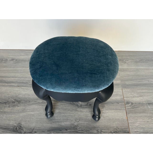 Late 20th Century Carved Wood Hoof-Foot Bench With Velvet Top For Sale - Image 4 of 4