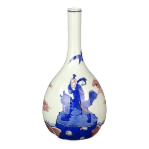 Chinese Vintage Ceramic Vase,Blue and White Underglaze Red Porcelain Gall-Shaped Vase Hand Painted Figures Pattern