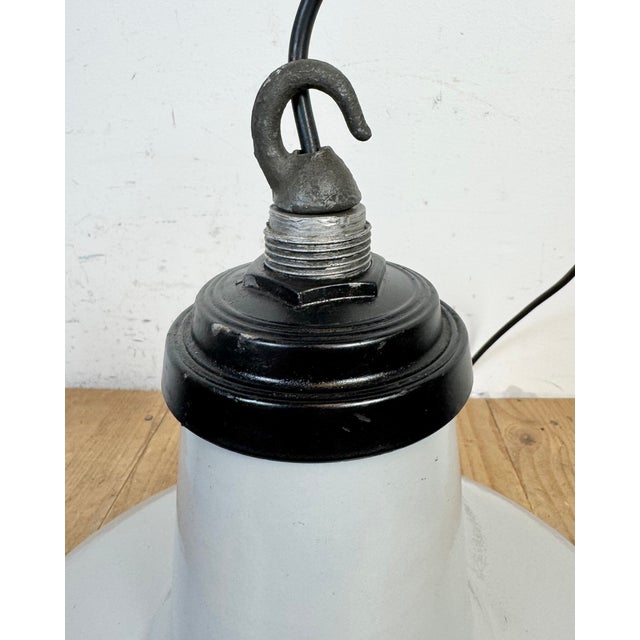Industrial Grey Enamel Factory Pendant Lamp, 1960s For Sale - Image 14 of 17
