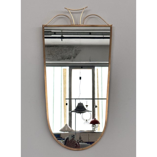Mid-Century Italian Wall Mirror with Brass Frame and Decor, 1970s For Sale - Image 17 of 17
