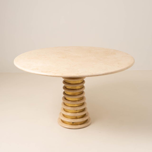 1980s Italian Travertine and Brass Pedestal Dining Table by Marzio Cecchi for Studio Most, 1970s For Sale - Image 5 of 14