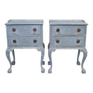 Vintage Nightstands With Blue Gray Distressed Paint and Chippendale Legs - a Pair For Sale