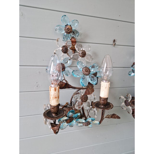Murano Crystal Floral Wall Sconces, 1950s, Set of 2 For Sale - Image 10 of 15