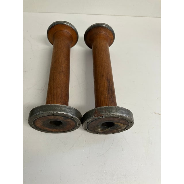 Antique Wooden Textile Bobbins With Original Thread – Group of 10 For Sale - Image 4 of 14
