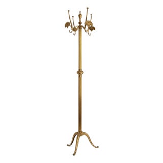 Vintage Brass Coat Rack with Rotating Crown and Fluted Column, 1960s For Sale