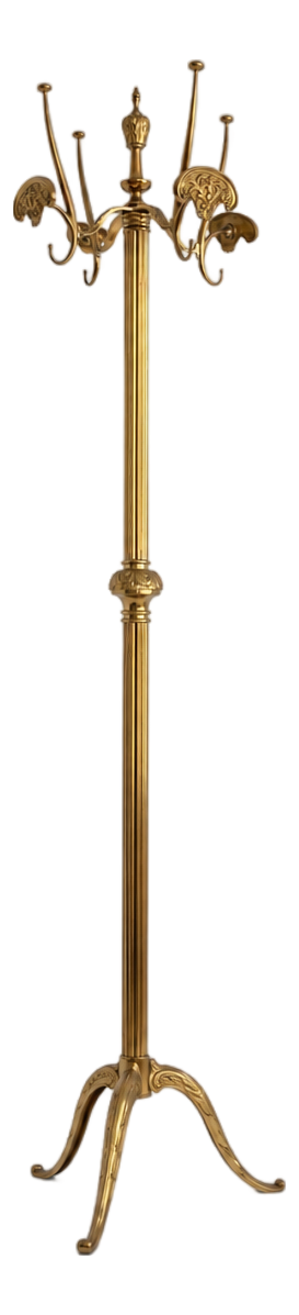 Vintage Brass Coat Rack with Rotating Crown and Fluted Column, 1960s