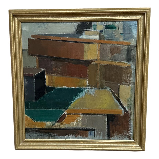 Gustav Adolf Johansson, Cubist Rooftops, 1950s, Oil on Canvas, Framed For Sale