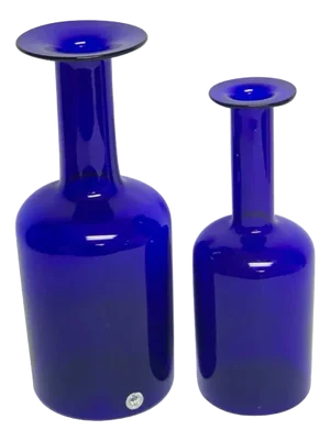 Graduating Cobalt Holmegaard Glass Bottle Vases, by Otto Brauer - a Pair