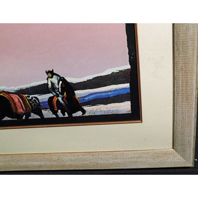 Paper Earl Biss "Horse Thieves at Dusk" Purple Color Sky Custom Framed Hand Signed For Sale - Image 7 of 9