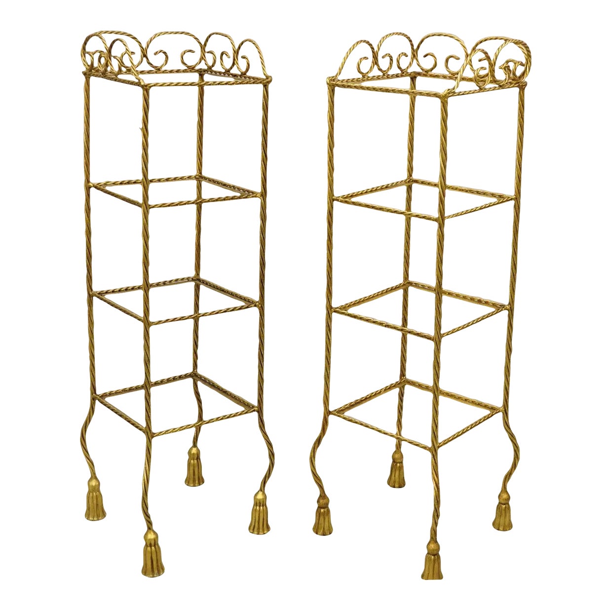 Mid 20th Century Italian Hollywood Regency Rope Tassel Gold 4 Tier Iron ...