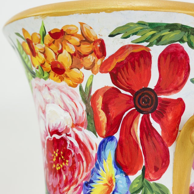 Pair of Vintage Floral Hand-Painted Brunschwig & Fils Wooden Table Lamps With Green Faux Marble Bases For Sale - Image 12 of 18