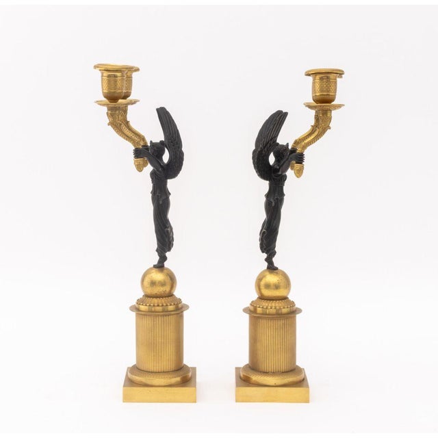 Empire Style Patinated and Gilt Metal Candelabra, Pair For Sale - Image 9 of 11