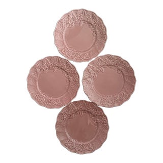 Vintage 1980s Bordallo Pinheiro “Ingrid Pink” Floral Embossed Plates- Set of 4 For Sale