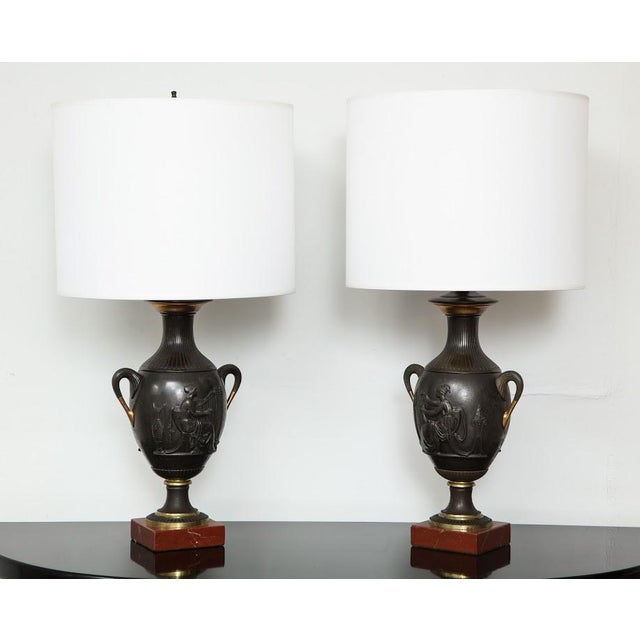 Metal Pair of Antique French Bronze Urn Lamps in the Neoclassic Manner For Sale - Image 7 of 7