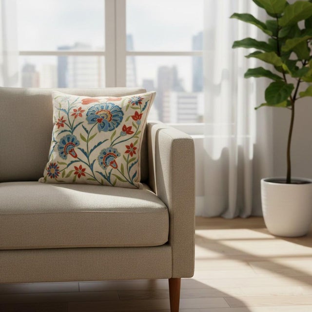 20"x20" All Silk Cushion Cover. Embroidered Pillowcase.Traditional Accent Pillow For Sale - Image 4 of 6