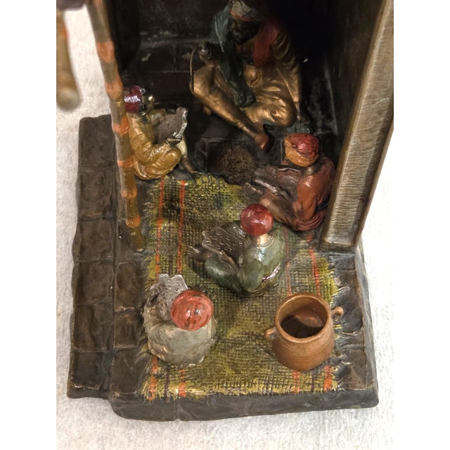 Metal Early 20th Century Original Orientalist Austrian/ Vienna Cold Painted Bronze Lamp of a Classroom For Sale - Image 7 of 18