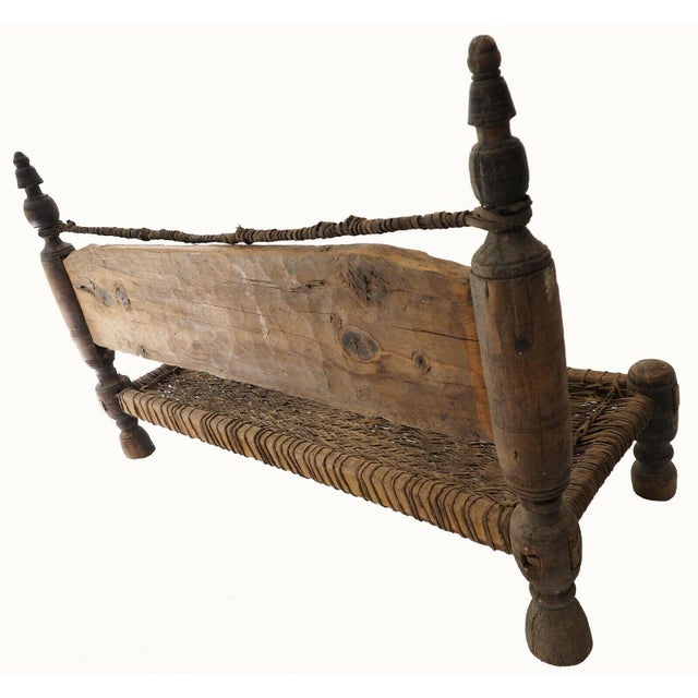 Brown Low 2-Seater Cedar Chair, Nuristan, Afghanistan, 1890s For Sale - Image 8 of 18