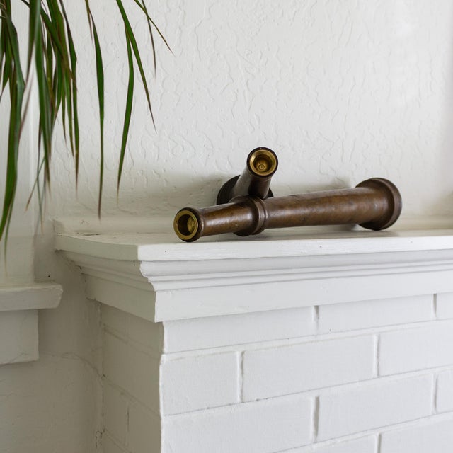 Set of Large Antique Brass Fireman Fire Hose Nozzle Candle Holders For Sale - Image 6 of 16